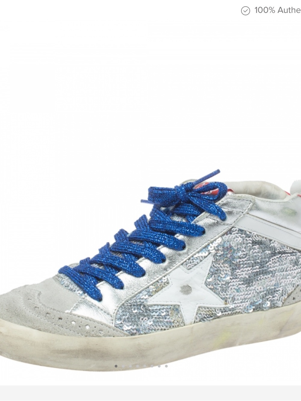 Golden Goose Silver Sequin and Blue Lace Mid-Top Sneakers